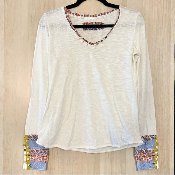 Anthropologie Little Yellow Button Quilted Sleeve Long Sleeve Top - Picture 1 of 3